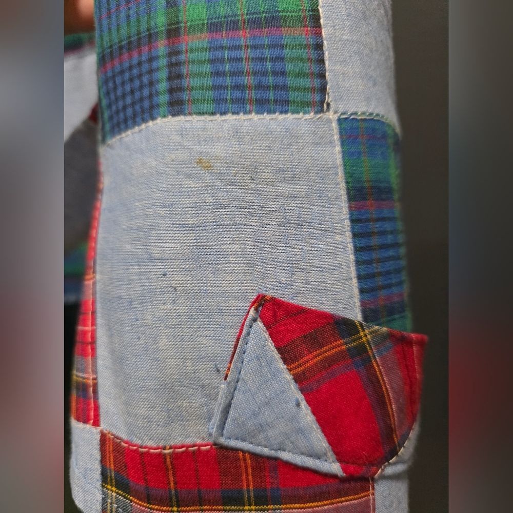 VTG Chambray Patchwork 4 Button Multicolor Plaid … - image 7